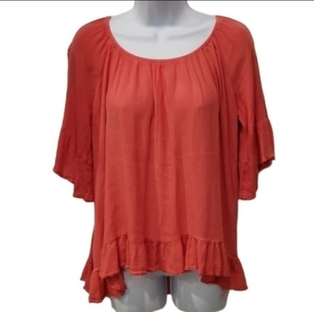 𝅺stem & Vine Crepe Ruffle Scoop Neck Top